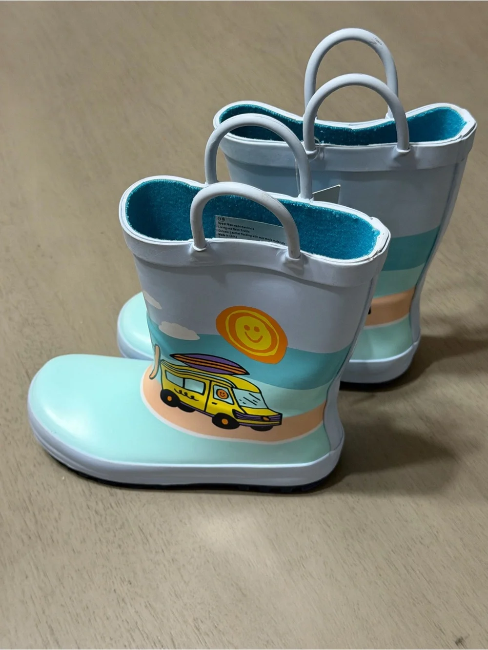 Cat & Jack Light Blue Kids Surf Van Rain Boots with Yellow Sun
